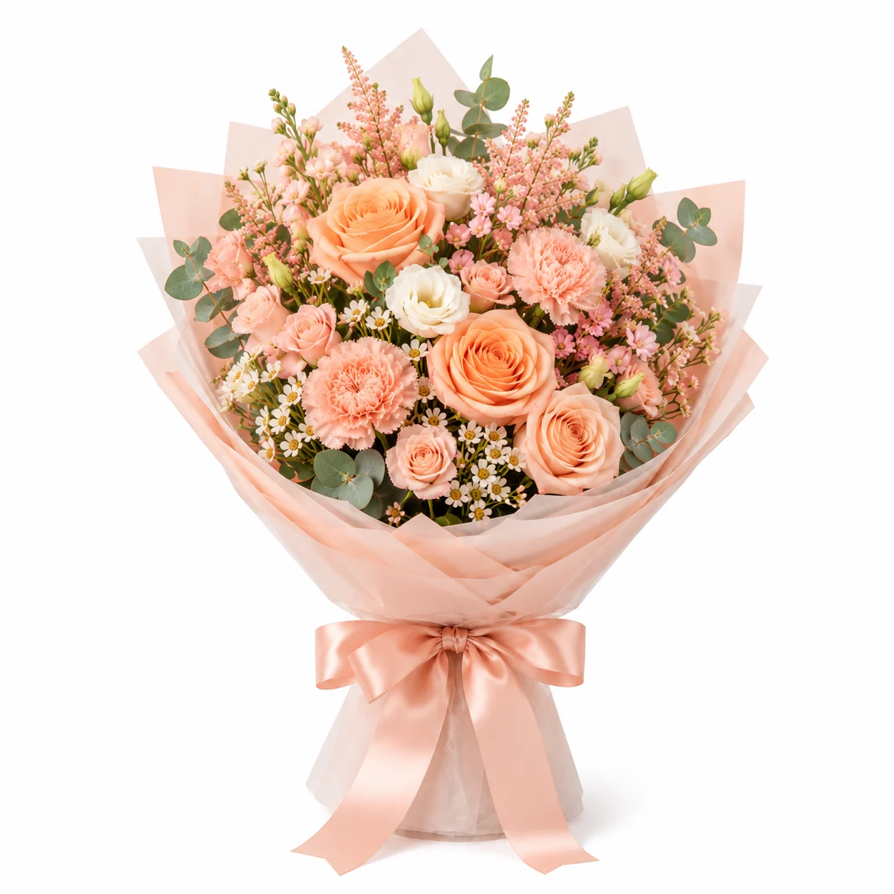 Peach Blossom bouquet with peach roses
